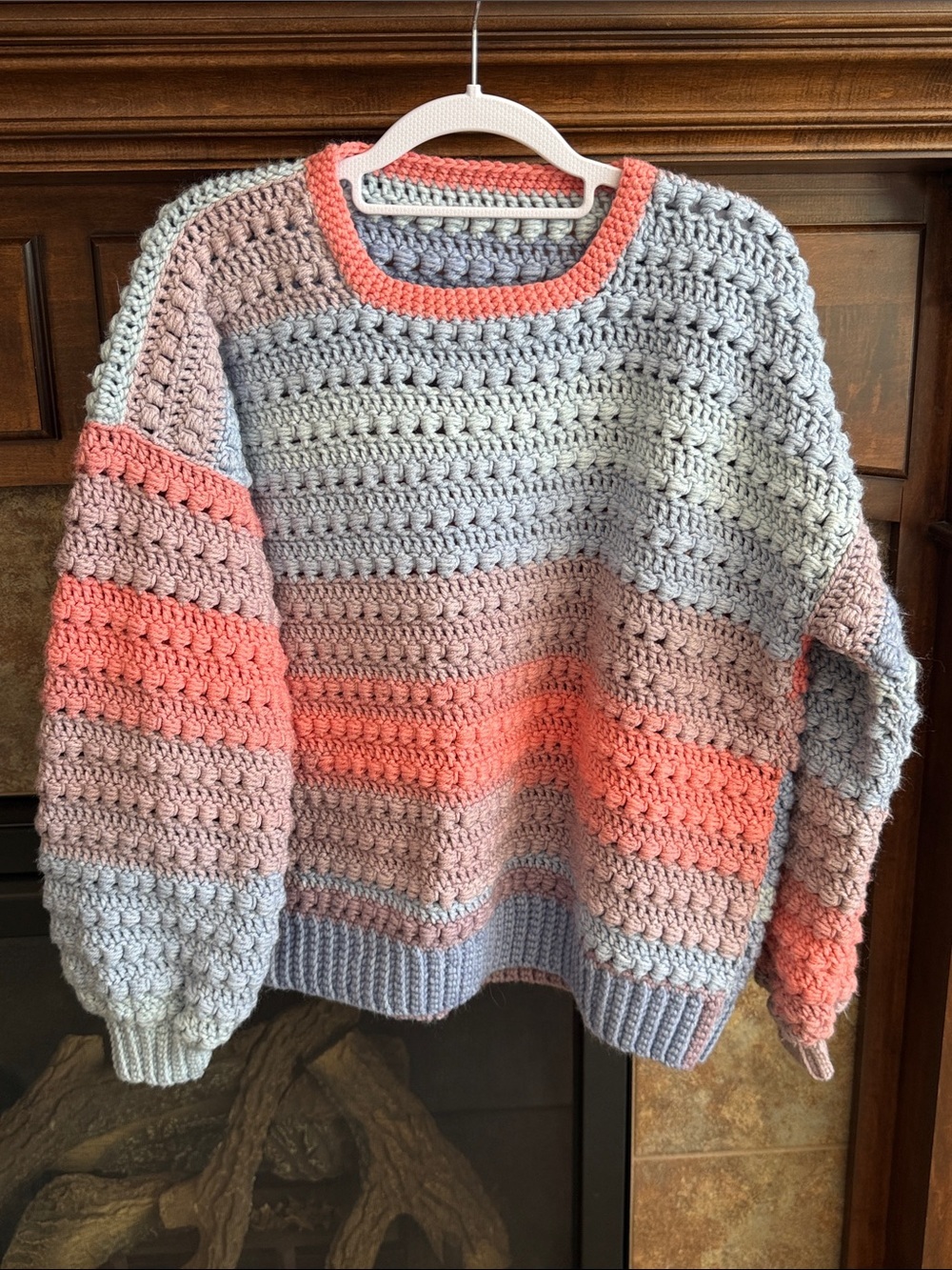 Handmade unique beautiful colorful sunset hombre chunky knit sweater est L/XL